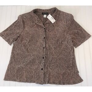 NWT Connected Woman Textured Patterned Pleated Button Down Top Shoulder Pads 22W